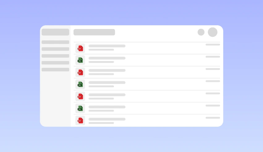 OCR system interface displaying a list of parsed and structured documents in PDF and XML formats, enabling integration into hospital systems for efficient medical record management.